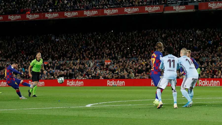 Messi hat-trick sends Barca top of La Liga