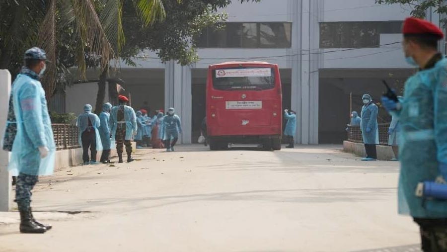 China returnees being released from quarantine centre