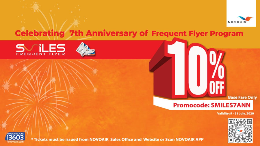 NOVOAIR announced 10% discount on the ticket fare