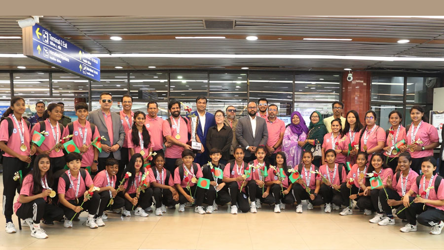 SAFF winners Bangladesh women's team return home